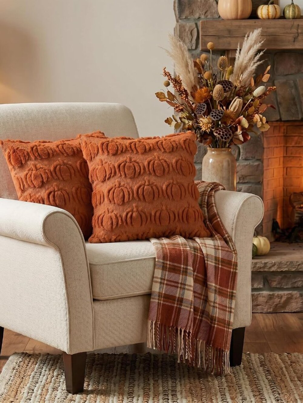 Caramel Fall Pumpkin Throw Pillow Covers 18x18 Inch